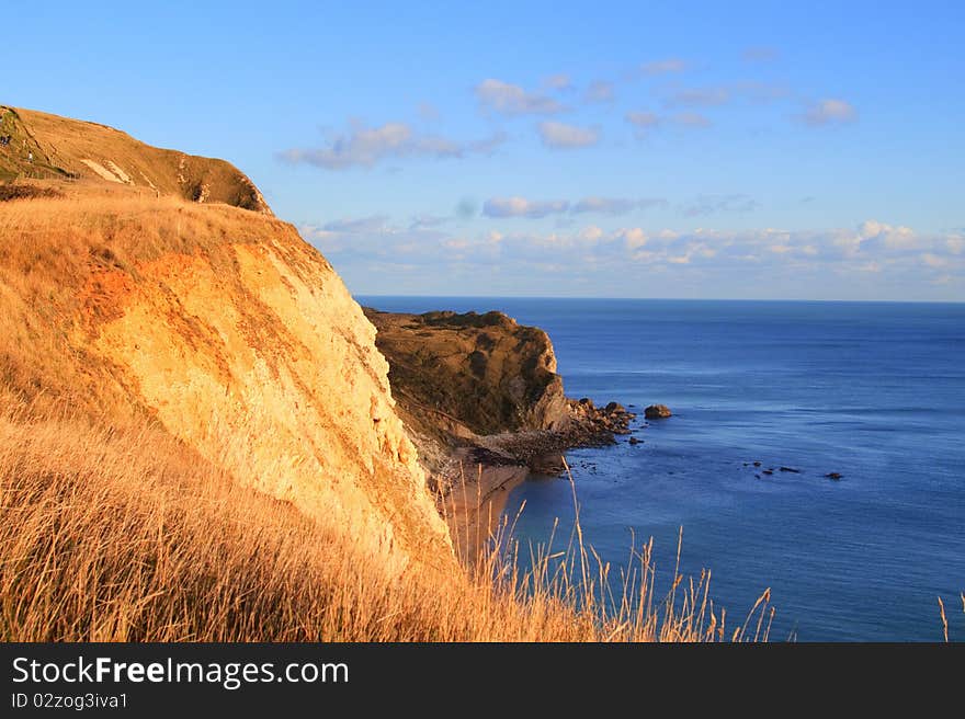 Panoramic view at Dorset's Doodle door coastline. Panoramic view at Dorset's Doodle door coastline