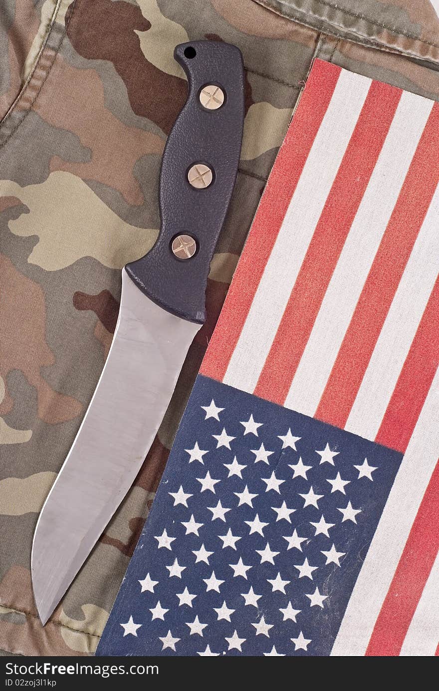 Special Operations Combat Knife And American Flag