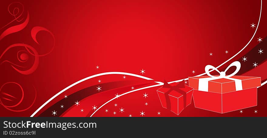 Abtract Wallpaper With Red Background And Two Boxes Of Presents. Abtract Wallpaper With Red Background And Two Boxes Of Presents