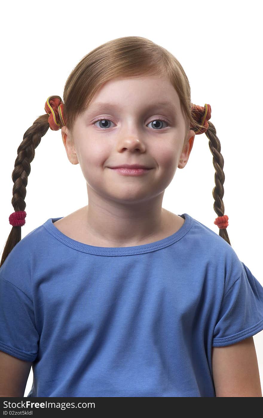 Funny smiling little girl portrait isolated over white background. Funny smiling little girl portrait isolated over white background