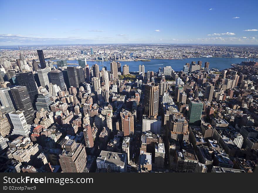 The New York City Manhattan panorama with Queens