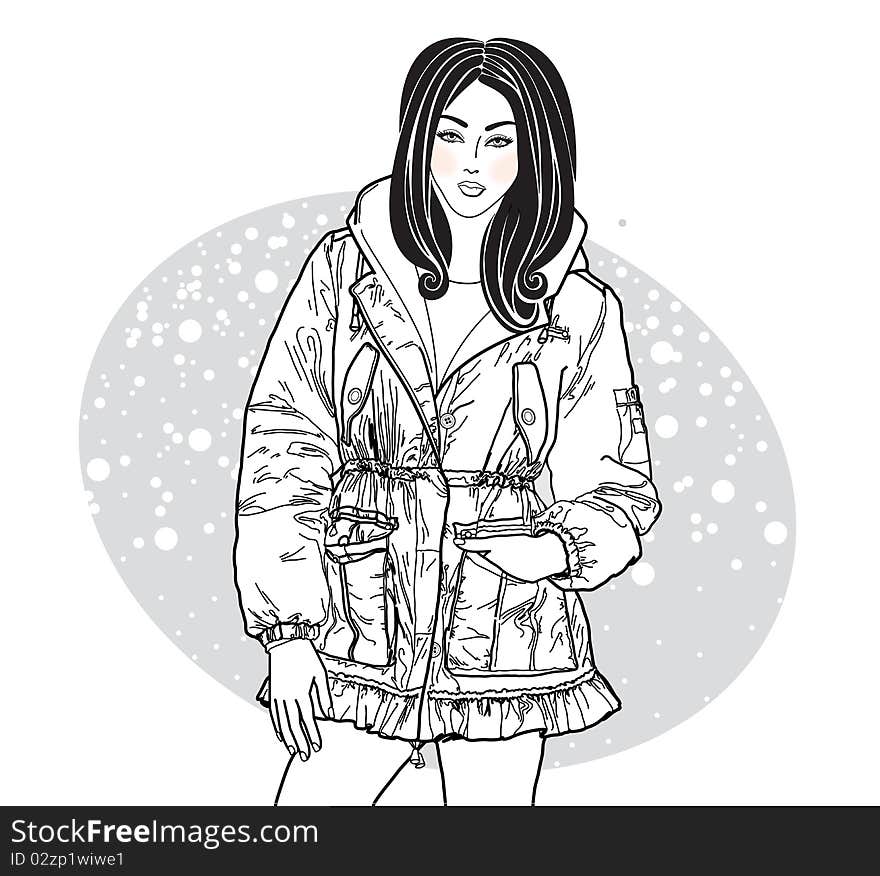 Vector Image Of Girl In Winter Jacket