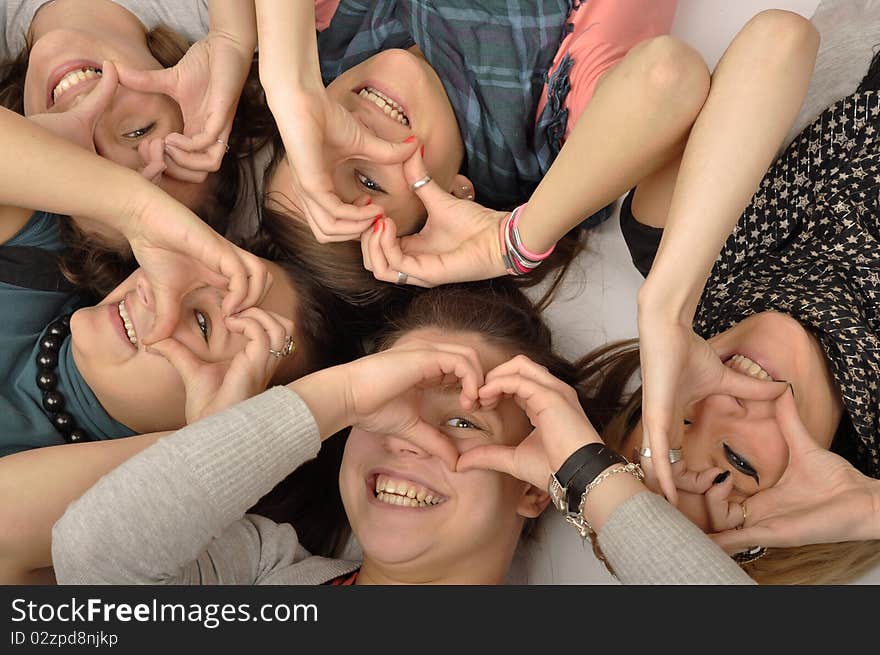 Girls are happy in the school