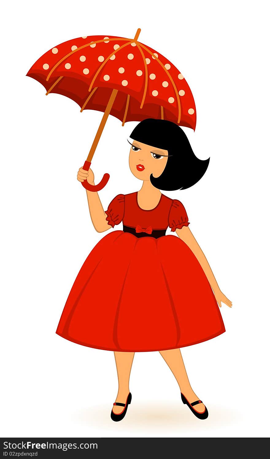 Cartoon little girl with umbrella