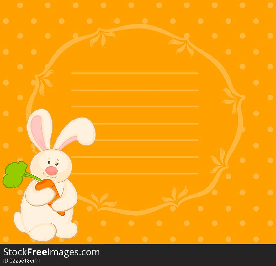 Cartoon little toy bunny with carrot for design