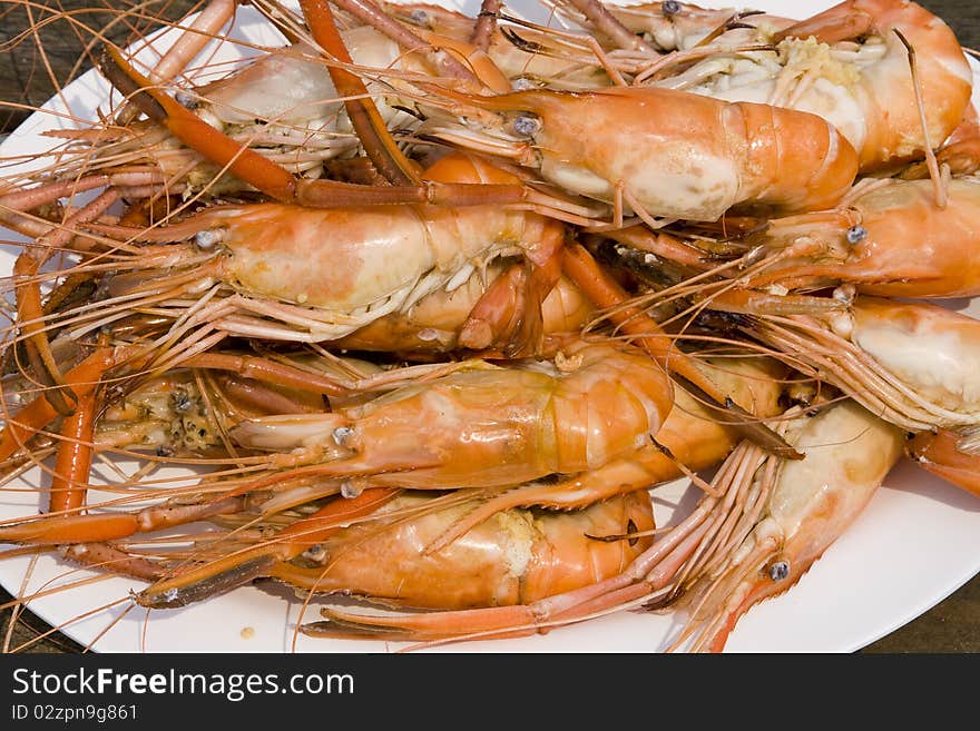 Boiled shrimp on a plate. Boiled shrimp on a plate