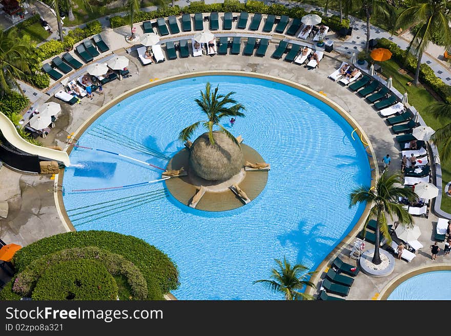 Top view of beautiful swimming pool