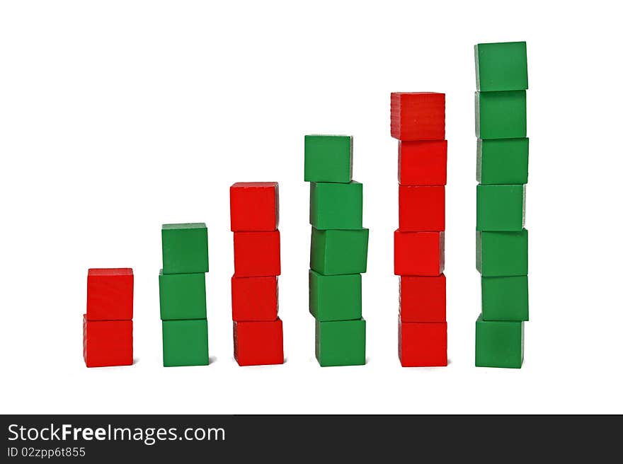 Red and green blocks stacked into columns, with Christmas colors. Red and green blocks stacked into columns, with Christmas colors