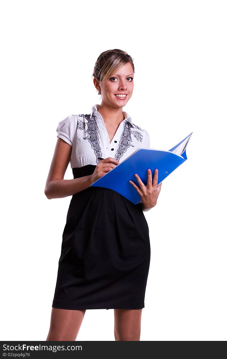 Happy successful business woman is holding folders . Young business girl with documents. Happy successful business woman is holding folders . Young business girl with documents.