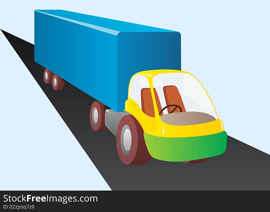 Freight transport by road. A truck with a large trailer. Freight transport by road. A truck with a large trailer.