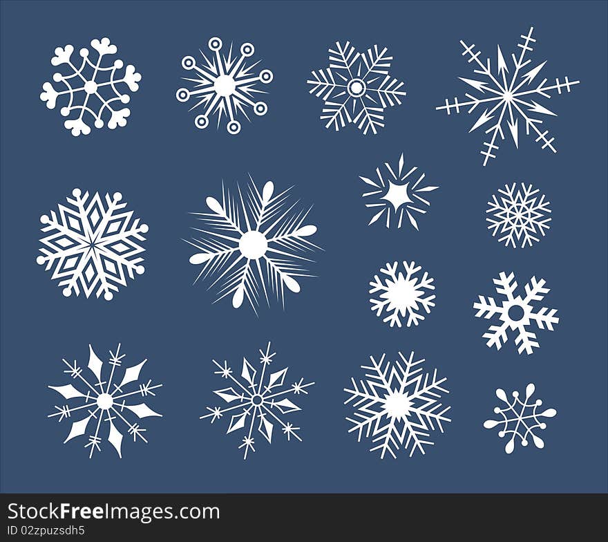 Set of snowflakes isolated on white with addition of a vector format. Set of snowflakes isolated on white with addition of a vector format