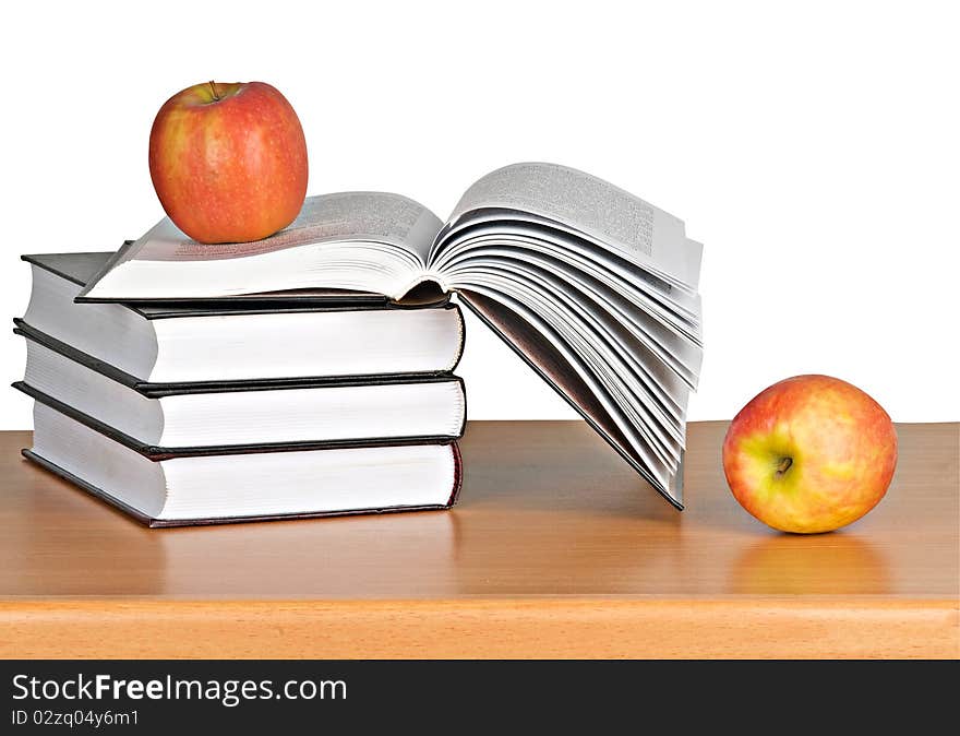 Red apple on open book. Red apple on open book