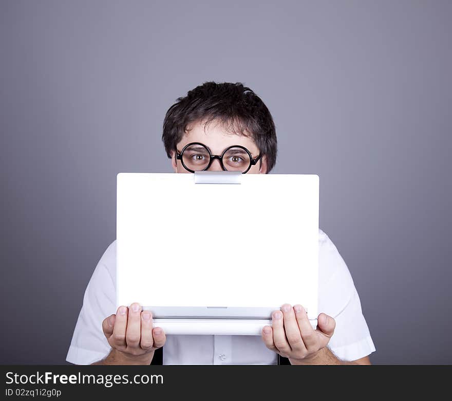 Men In Suspender With Notebook.