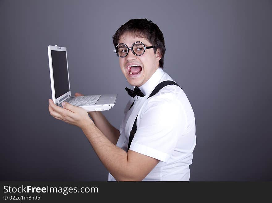 Men In Suspender With Notebook.