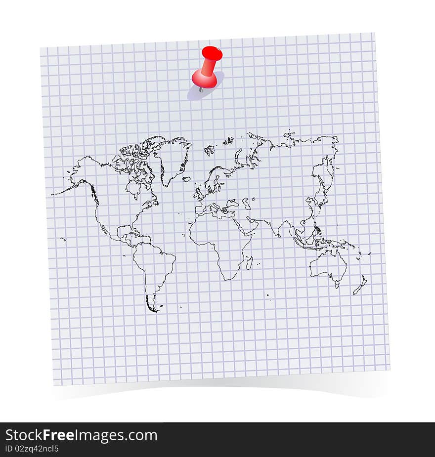 Note pad with world map pined