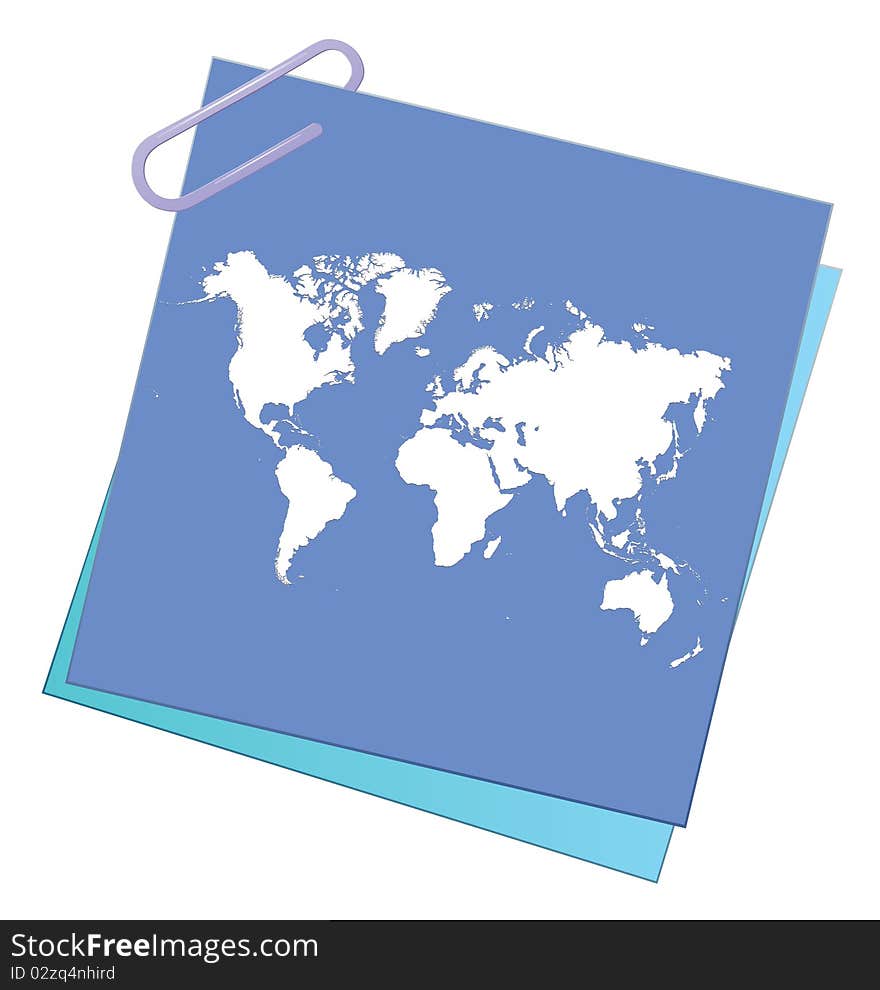 Blue note pad with world map