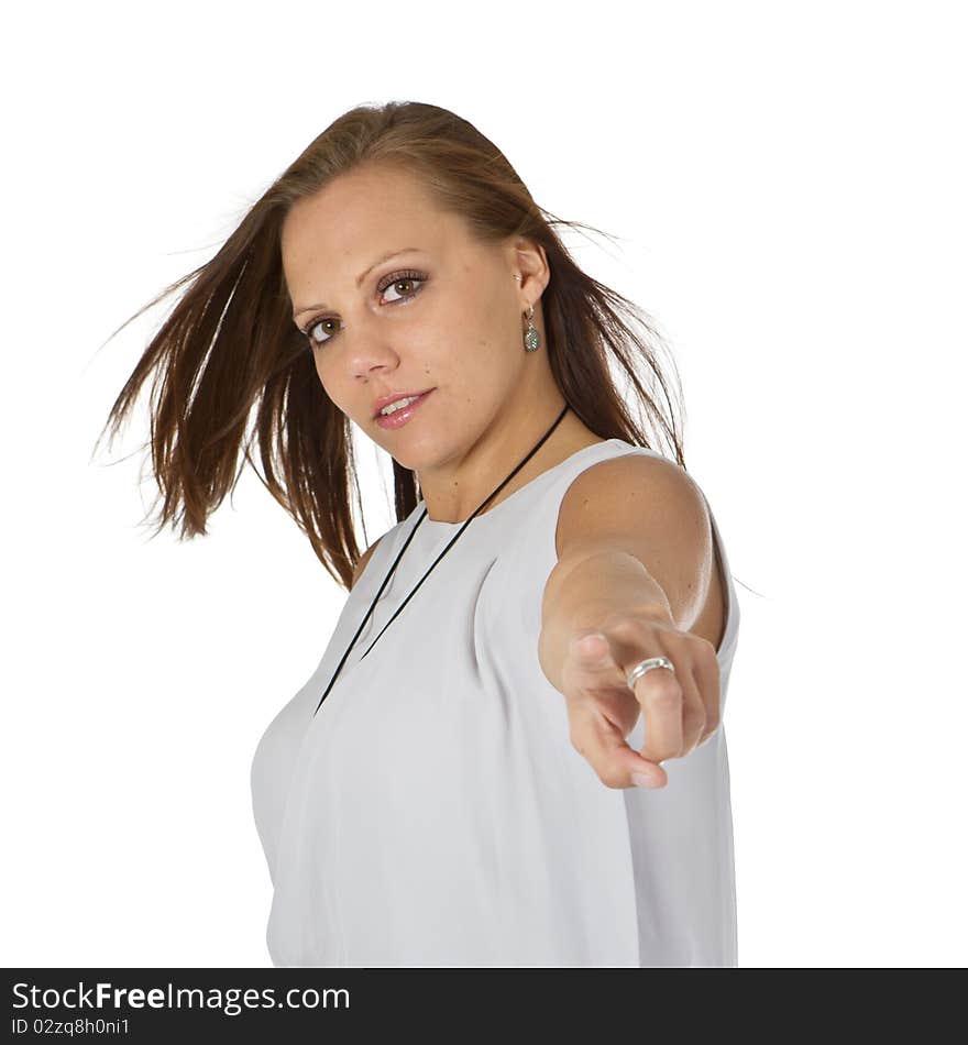 Young cute woman over white background - a highkey image. Young cute woman over white background - a highkey image.