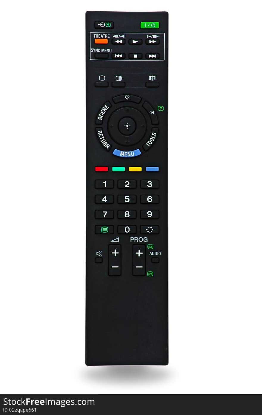 Modern remote control. Isolated on white background colourful button