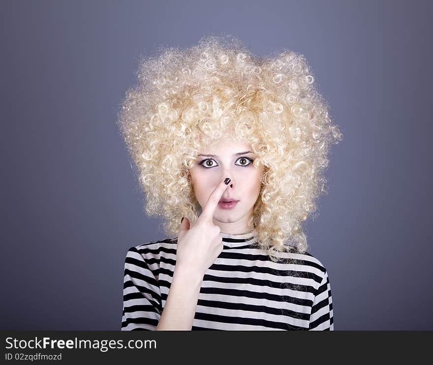 Portrait Of Funny Girl In Blonde Wig.