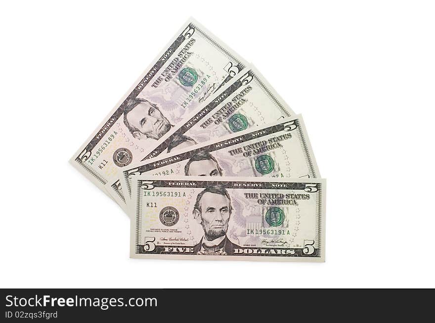 Dollar banknotes isolated on white background close up