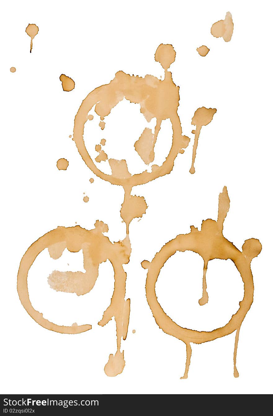 Three coffee cup stains with spilling