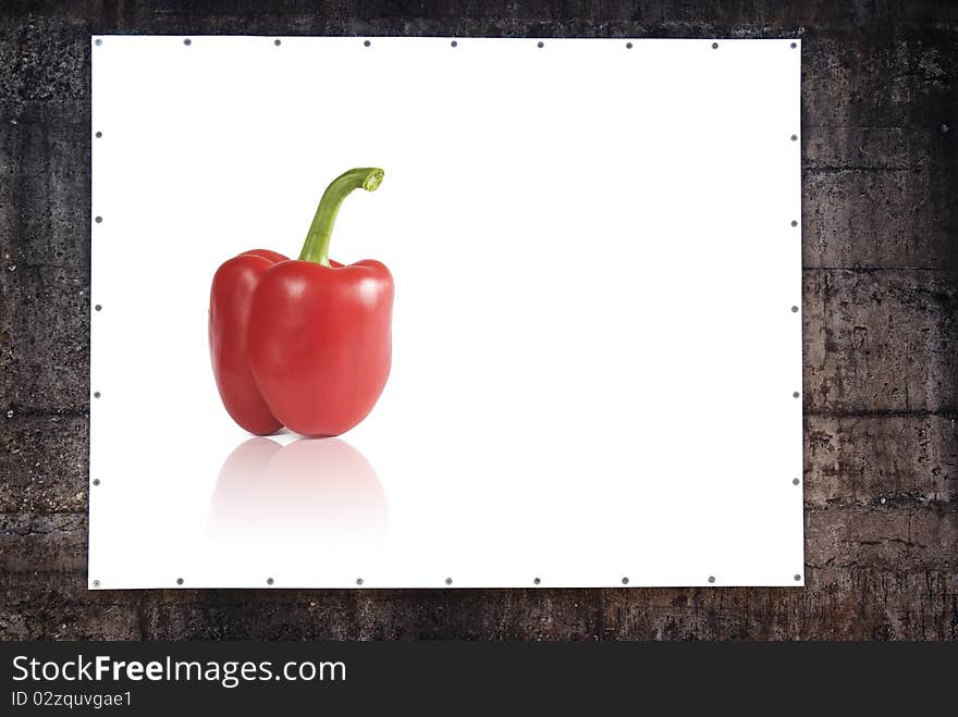 Bell pepper on a white canvas, against grungy concrete wall. Bell pepper on a white canvas, against grungy concrete wall