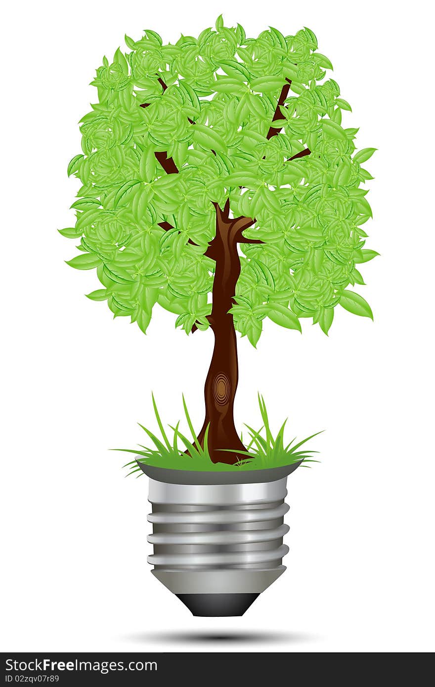 Illustration of tree on bulb holder on isolated background