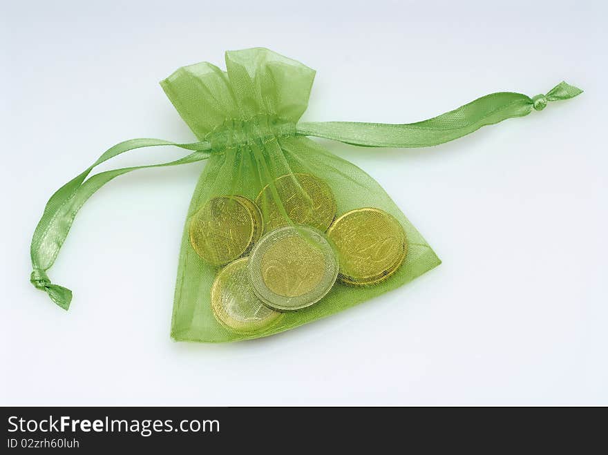 Euro coins in a bag. Euro coins in a bag