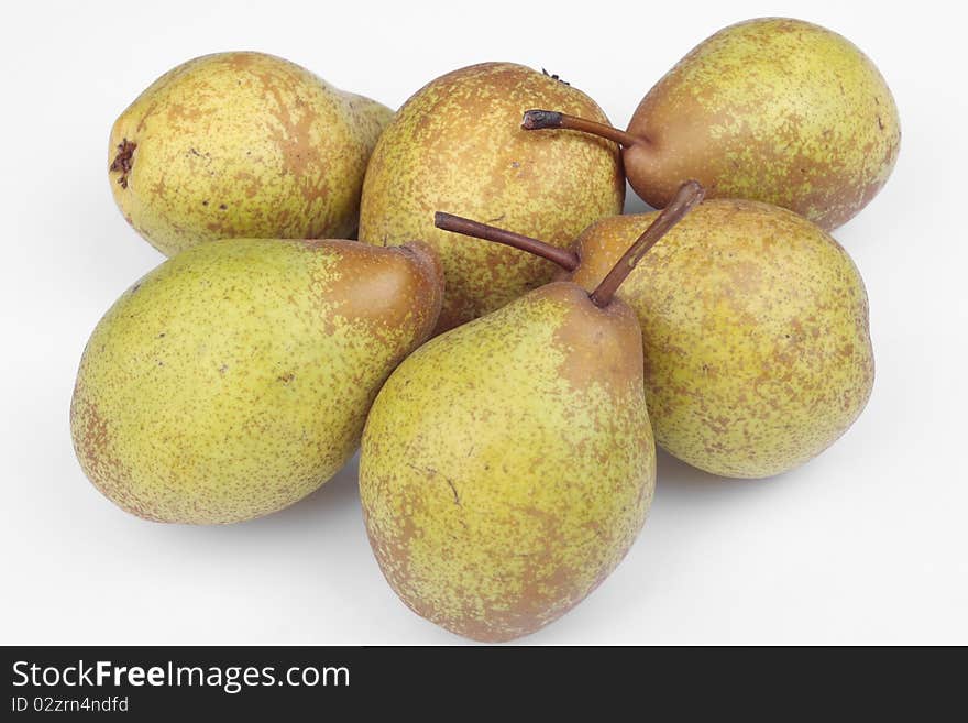 Fresh bunch of pears over white background