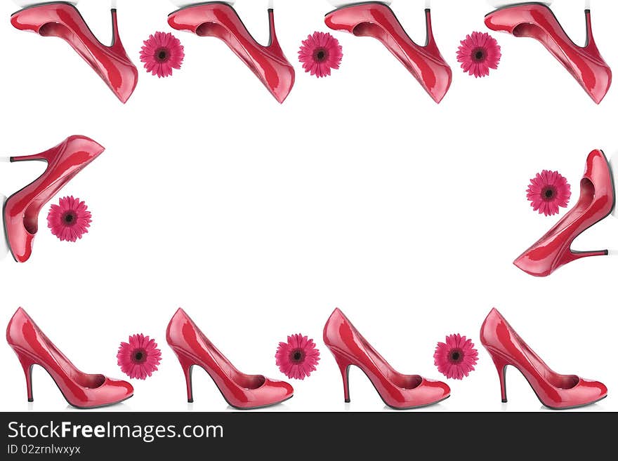 Red woman shoes over white background