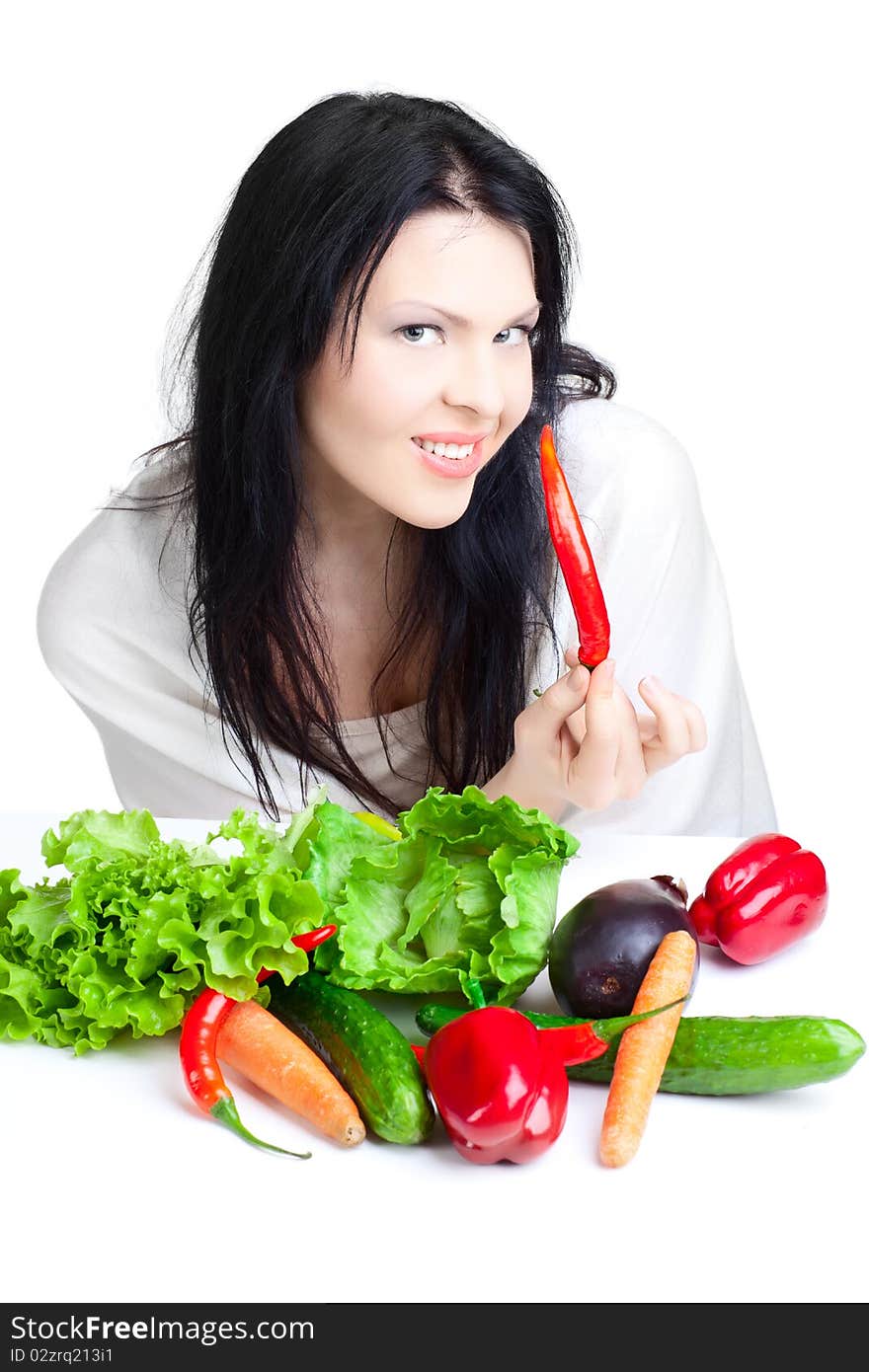 Beautiful Woman  With Vegetables