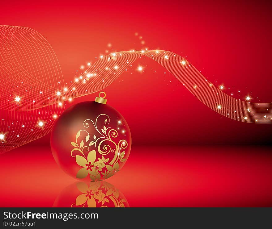 Red ornament against red background and christmas deco. Red ornament against red background and christmas deco