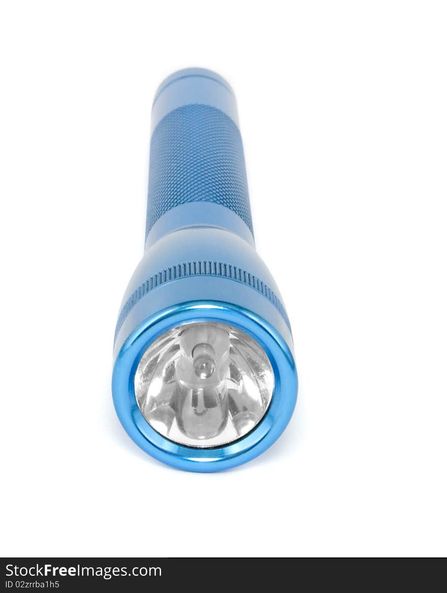 Blue Aluminum Flashlight Isolated on White