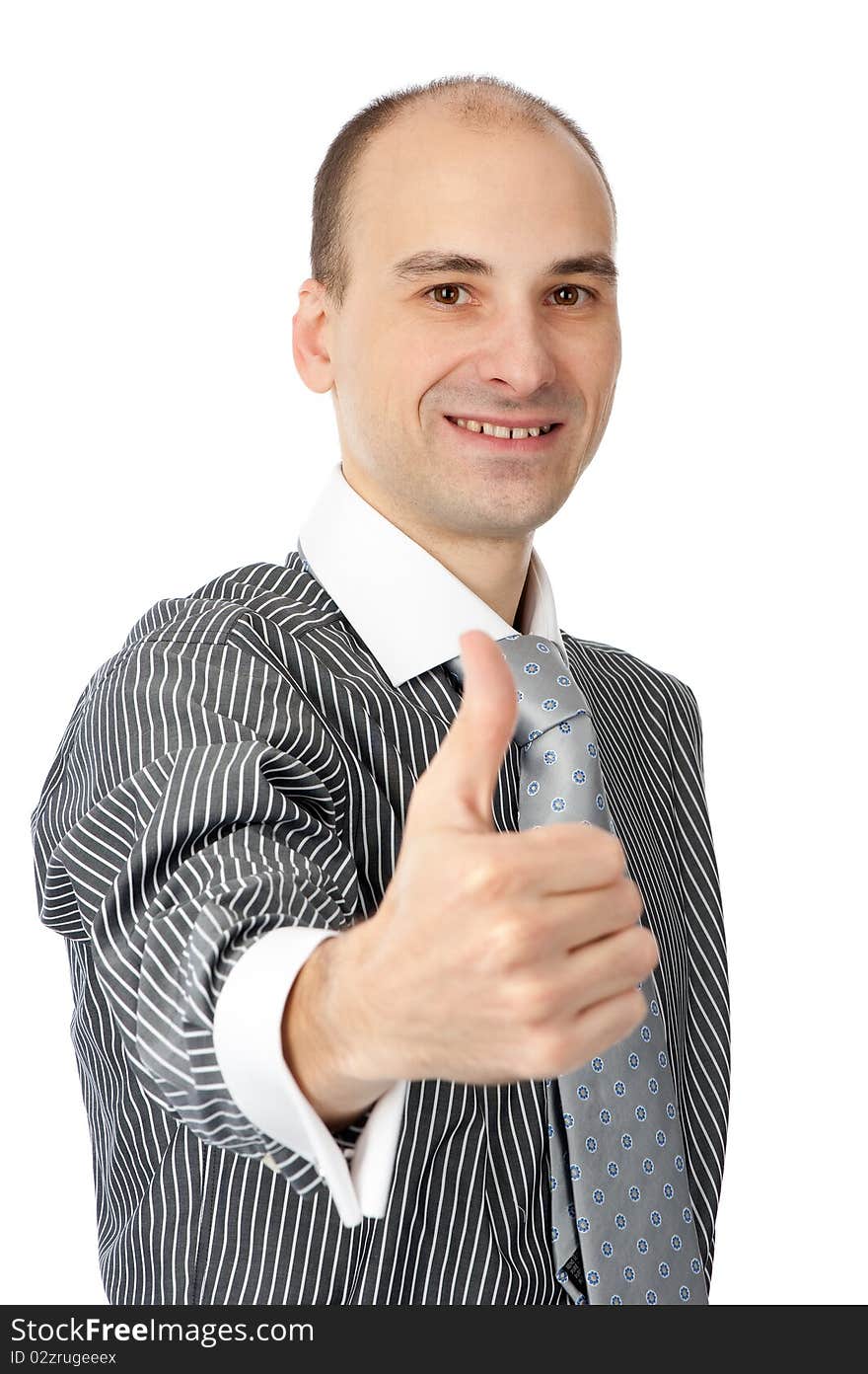 Business man going thumbs up, isolated on white