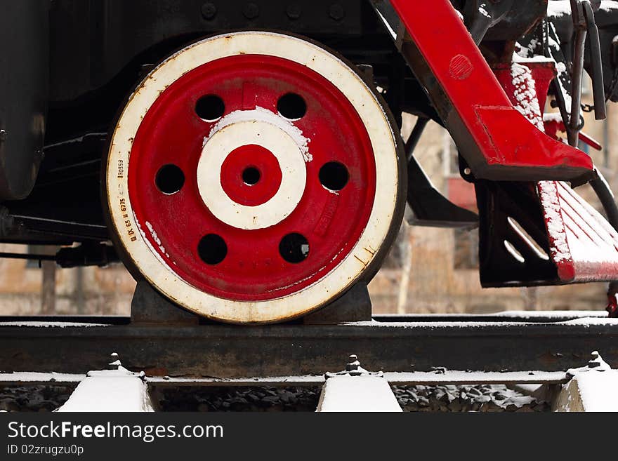 Wheel of the old steam locomotive. Wheel of the old steam locomotive