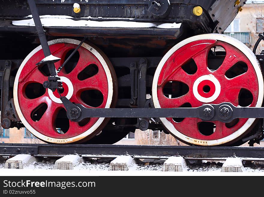 Wheel of the old steam locomotive. Wheel of the old steam locomotive