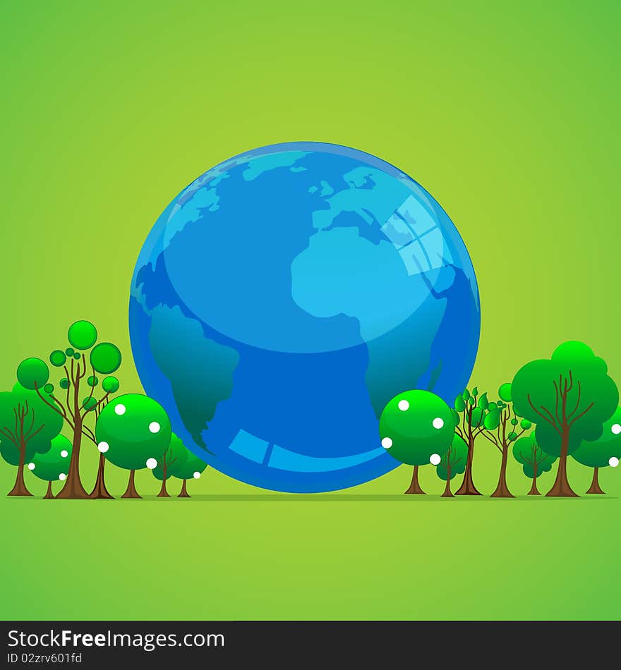 Illustration of globe with trees. Illustration of globe with trees