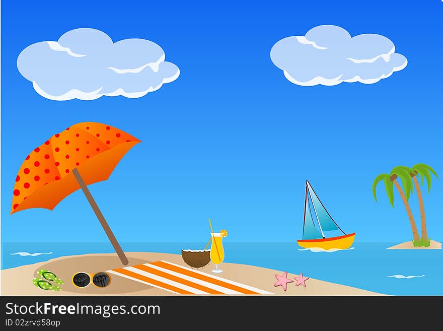 Illustration of colorful sea beach