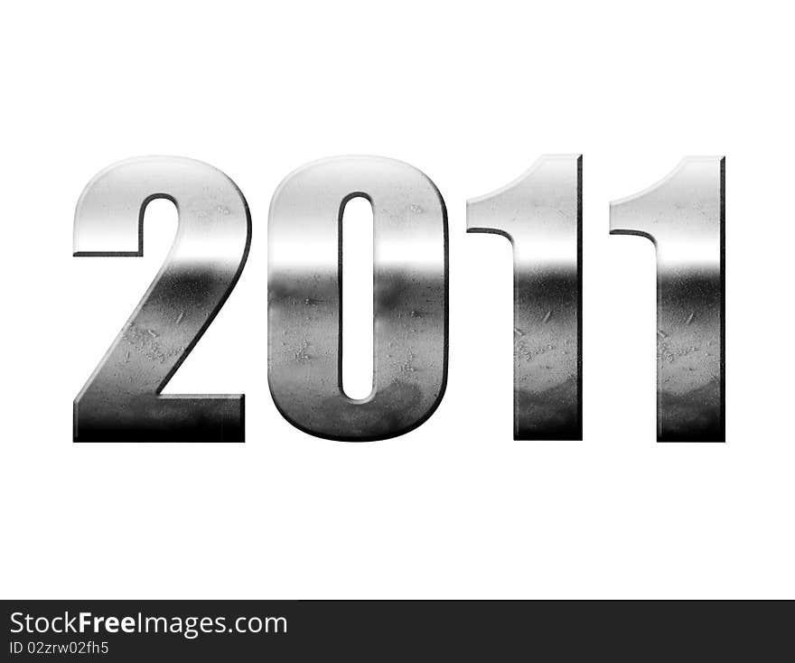 2011 chrome numbers isolated on white, new year illustration