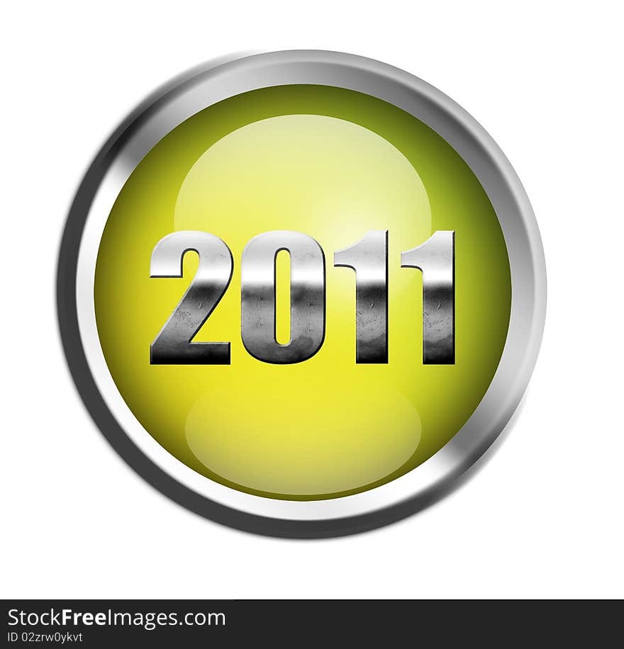 2011 chrome number on green button, isolated on white. 2011 chrome number on green button, isolated on white