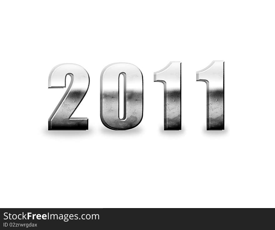 2011 chrome numbers isolated on white, new year illustration