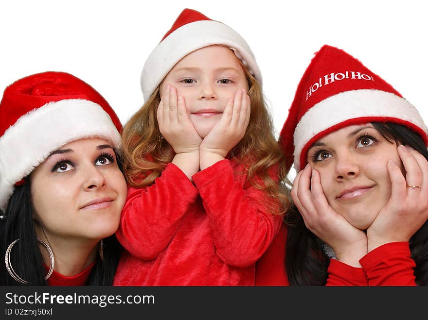 Xmas background: girlfriends in santa cap