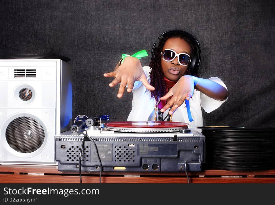 Cool afro american DJ in action