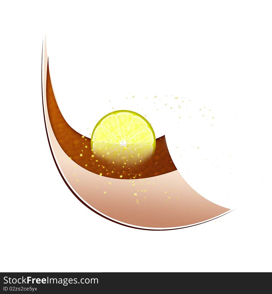 Tea with a lemon, abstraction on a white background