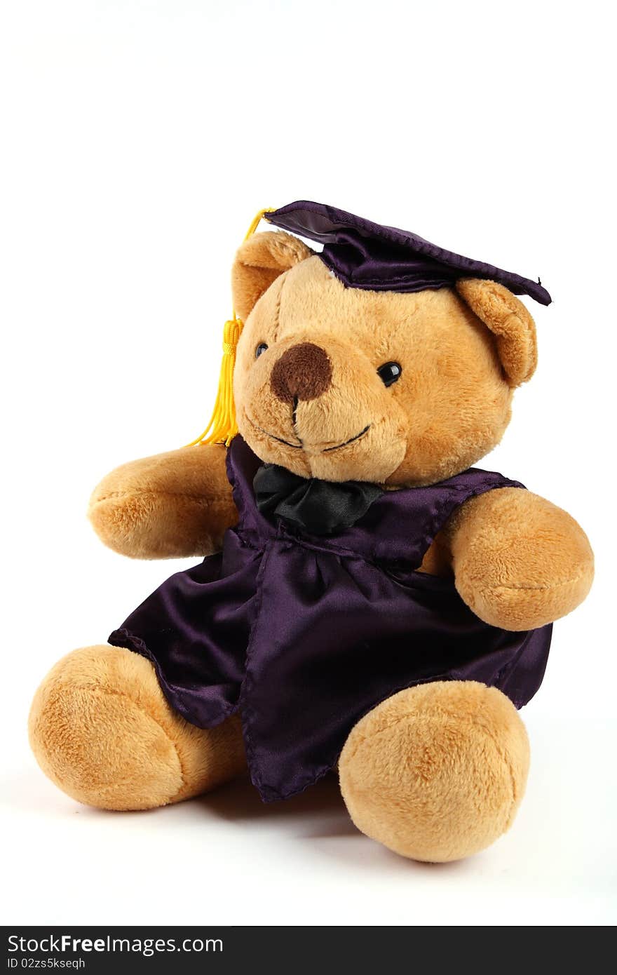 Side view Mortar Board Teddy Bear on white background. Side view Mortar Board Teddy Bear on white background