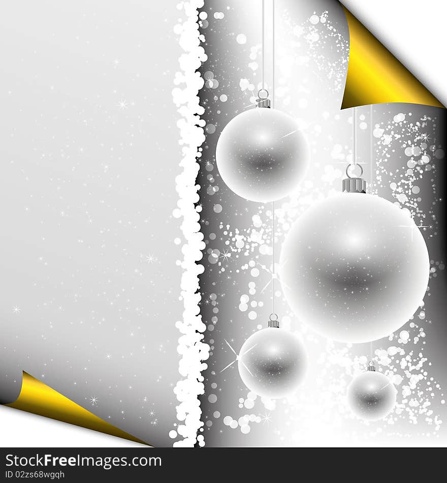 Christmas background with black and white baubles and copy space. Christmas background with black and white baubles and copy space