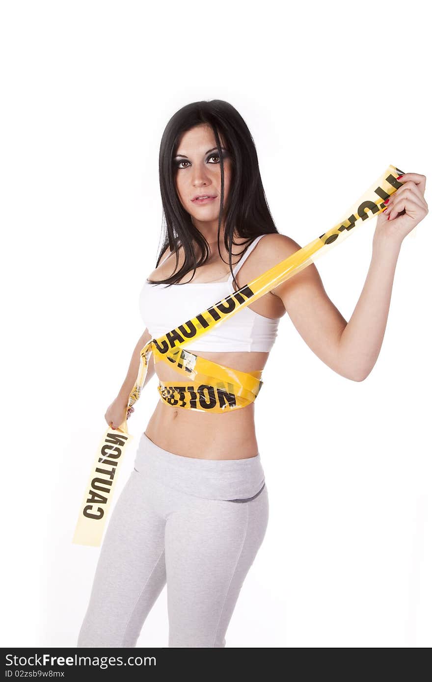 Woman Sports Bra Caution Tape