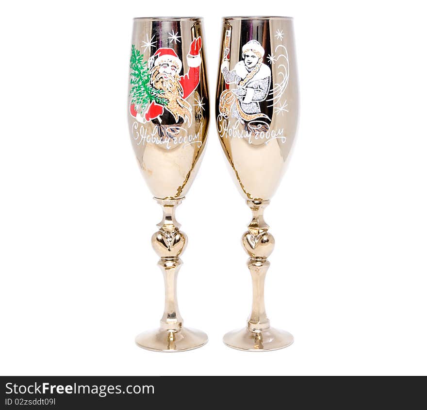 Two New Year's golden goblet with Santa Claus. Two New Year's golden goblet with Santa Claus