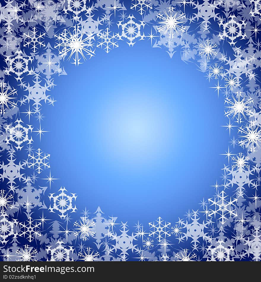 The image of white snowflakes on a sine-blue background. The image of white snowflakes on a sine-blue background.