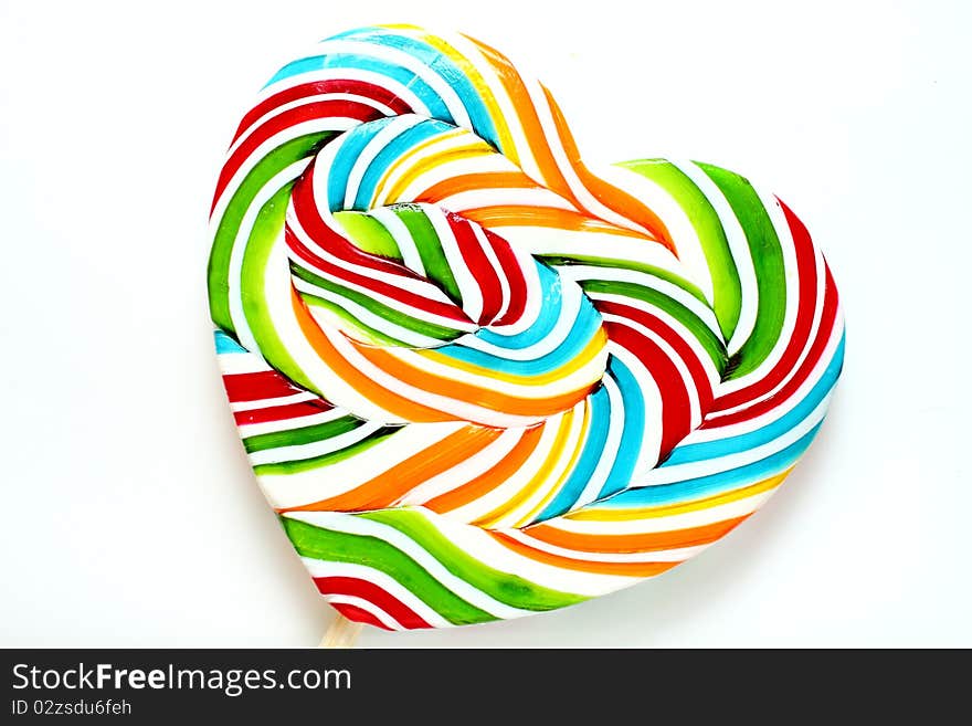 Colourful lollipop, heart shape.